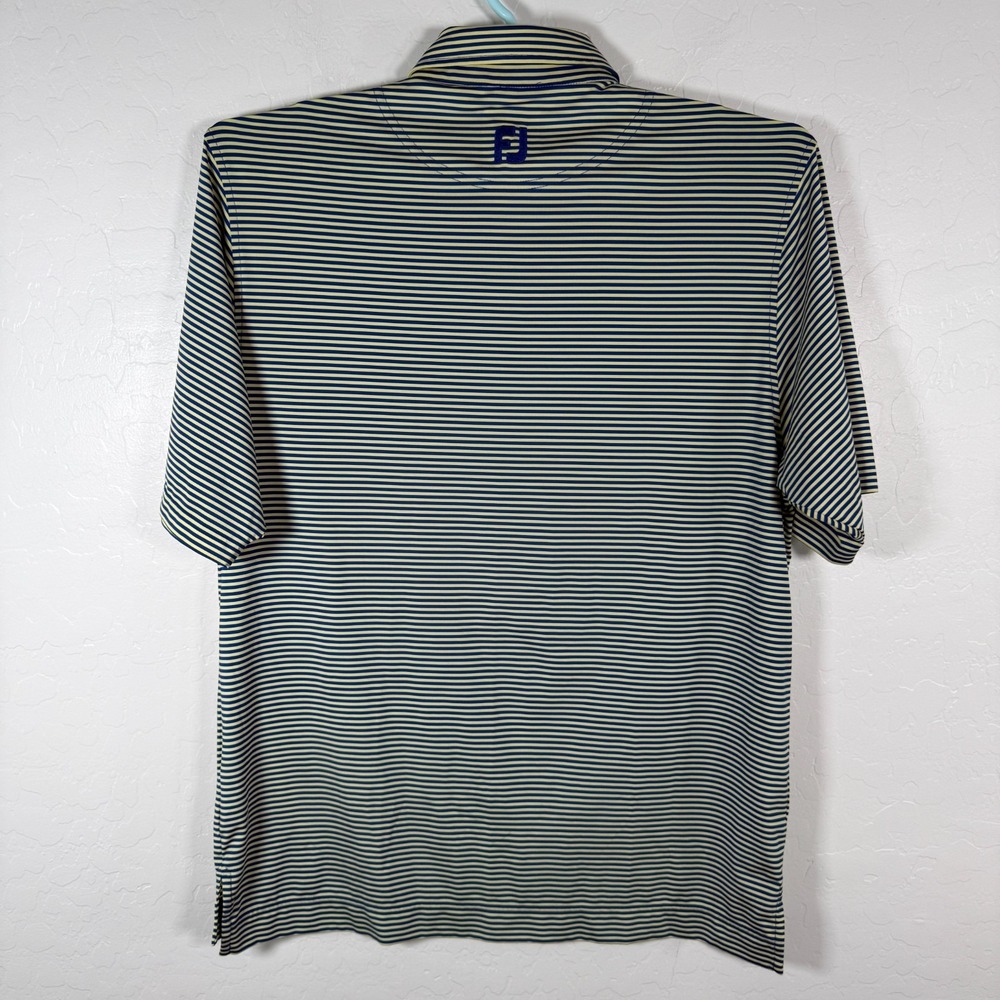 Footjoy‎ Polo Shirt Mens Large Yellow Blue Golf Performance Stretch Striped - Picture 3 of 9